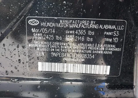 2014 Hyundai Sonata Gls из США, поврежденный, VIN 5NPEB4AC1EH908354